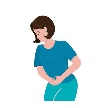 woman holding stomach, feeling pain clip art preview