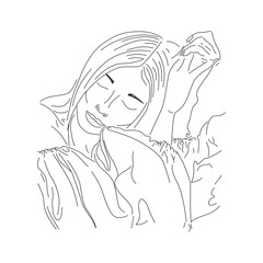 Vector drawn girl. Black line on white background