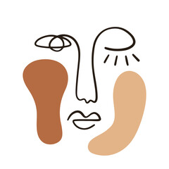 Abstract face portrait with neutral colors shapes