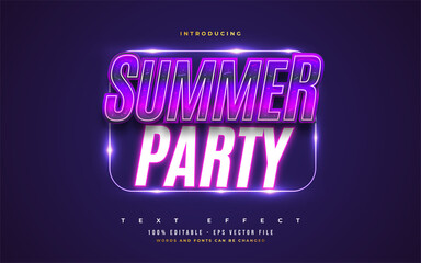 Summer Party Text in Colorful Retro Style with Glowing Neon Effect. Editable Text Style Effect © WzKz