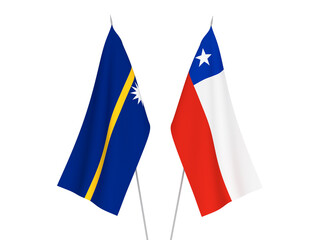 National fabric flags of Chile and Republic of Nauru isolated on white background. 3d rendering illustration.