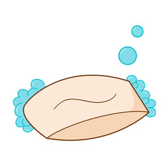Solid soap. Soapy foam and bubbles.Colored isolated illustrations in cartoon style with an outline on a white.