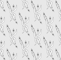 Seamless snakes pattern on a grey background.