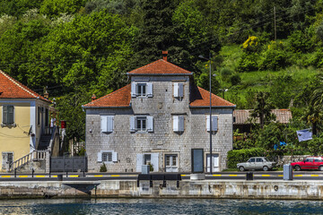 Picturesque view of Kotor bay (Boka Kotorska) near the town of Tivat, Montenegro, Europe. Kotor Bay is a UNESCO World Heritage Site.