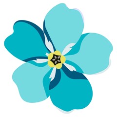 Blue forget-me-not flower on a white background. Forget-me-not is tender. Vector for printing wallpapers, fabrics, pajamas and other design.