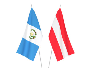 National fabric flags of Republic of Guatemala and Austria isolated on white background. 3d rendering illustration.