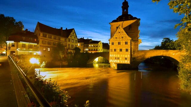 Bamberg, Germany - Timelapse on Regnitz river, Franconia landscape.