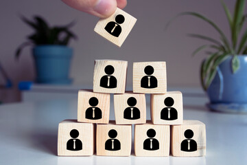 Human resources, corporate hierarchy concept and multilevel marketing - recruiter complete team...