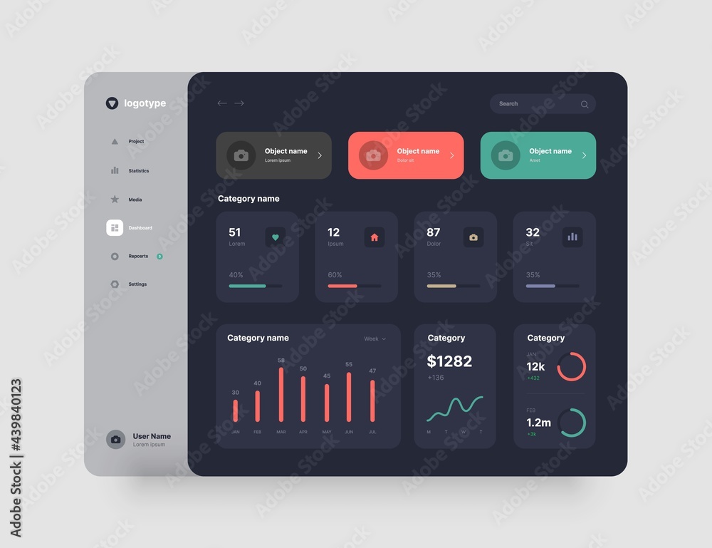 Poster dashboard design. app interface with ui and ux elements. use design for web application, desktop app