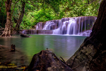 Fototapeta na wymiar Beautiful waterfall in, deep forest , Kanchanaburi province, Thailand