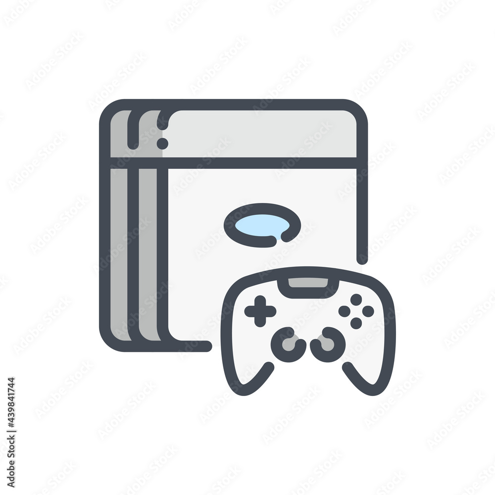 Poster game station with joystick color line icon. video game console with controller vector outline colorf