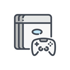 Game station with joystick color line icon. Video game console with controller vector outline colorful sign.
