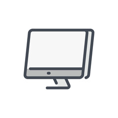 Computer monitor with side view color line icon. PC display vector outline colorful sign.