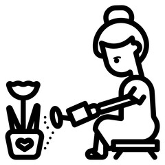 A woman watering a flower