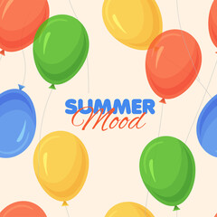 Cartoon bright color balloons seamless pattern. Summer banner template. Yellow, red, green and blue balloon for birthday, holiday events, parties, weddings. Vector illustration. © Yuliia