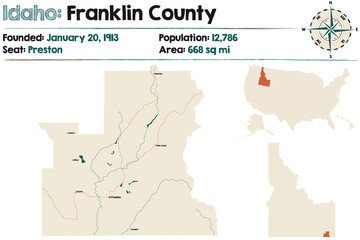 Large and detailed map of Franklin county in Idaho, USA.
