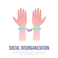 Fototapeta premium Social disorganization gradient icon. Hands in handcuffs. Arrest, crime, imprisonment. Vector illustration of social problem.