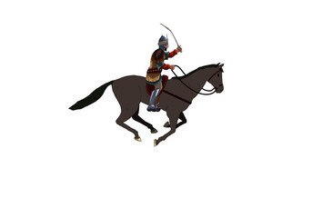 man on the brown horse with sword	