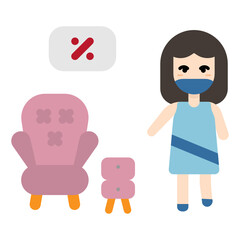 An interior salegirl with face mask