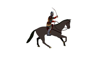 man on the brown horse with sword	