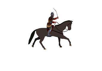 man on the brown horse with sword	