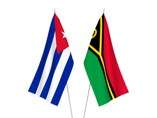 National fabric flags of Cuba and Republic of Vanuatu isolated on white background. 3d rendering illustration.