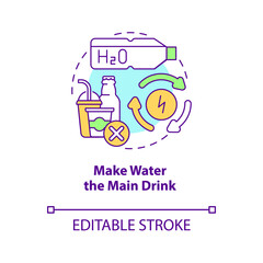 Make water main drink concept icon. Improve everyday liquid consumption. Staying hydrated. Healthy habits abstract idea thin line illustration. Vector isolated outline color drawing. Editable stroke