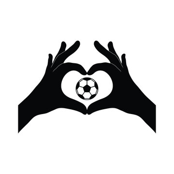 Two hands in the form of a heart   with soccer ball icon or football sign 