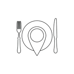 map pointer with  food icon. food sign 