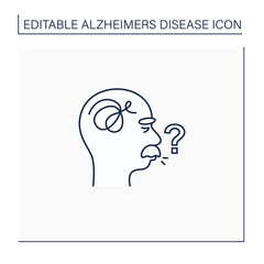 Speaking problems line icon.Difficulties with pronunciation, spelling sounds. Alzheimer disease. Neurologic disorder concept.Isolated vector illustration.Editable stroke