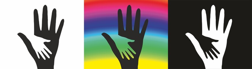 Little hand in big hand. Support, care, friendship concept. Vector illustration. EPS10.