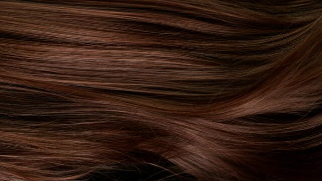 Super slow motion of beautiful healthy long smooth flowing brown hair. Filmed on high speed cinematic camera at 1000 fps.