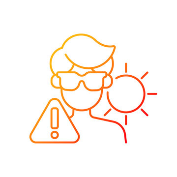 Overexposure to sun gradient linear vector icon. Person in sunglasses on beach risking sunstroke. Summer heat danger. Thin line color symbols. Modern style pictogram. Vector isolated outline drawing