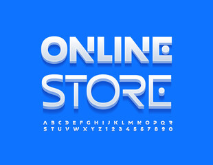 Vector stylish Banner Online Shop. Modern 3D Font. Original Alphabet Letters and Numbers