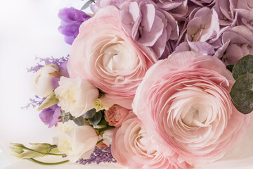 Bouquet of fresh rose Ranunculus (Buttercup ) flowers on the table