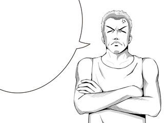 漫画風_腕を組んで怒る頑固おじさん_横_吹き出し