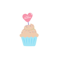 cupcake with heart. Happy  birthday