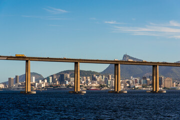 Rio - Niteroi Bridge Crossing Guanabara Bay and Rio de Janeiro City Behind With the Corcovado...