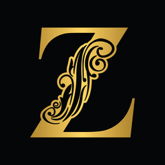 Golden  letter Z. Vintage flower initial letters.   Logo vector  Alphabet.