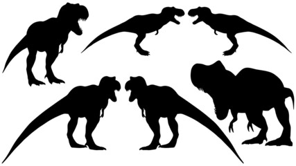 set of Black silhouette dinosaur isolated on white background