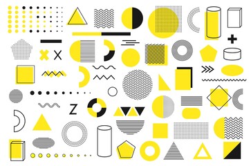 Big set of various geometric shapes in memphis style.Vector illustration. Design for website decor.