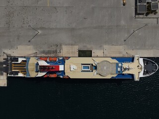 Aerial View Superfast Ferry Ship Ro-Ro Car Truck Passenger Carrier Ferries In Port Of Igoumenitsa...