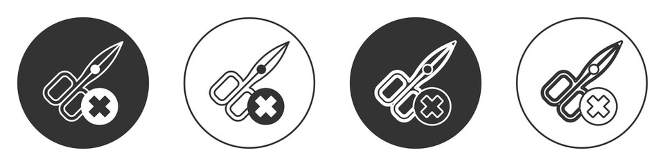 Black No scissors icon isolated on white background. Circle button. Vector