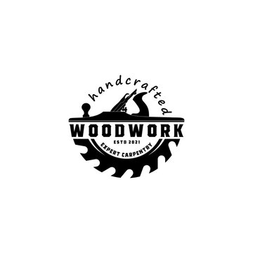 Woodwork Sawmill Carpentry Emblem Logo Design Vector Illustration