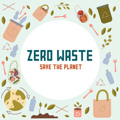 Zero West concept, the inscription save the planet. Vector logo design template and zero waste icon, recycling and recycling of garbage.