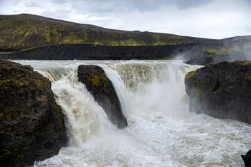 Hafragilsfoss is the very powerful waterfall on Iceland not far from its bigger brother Dettifoss. 
