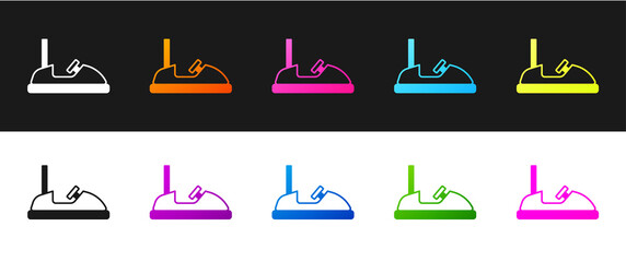 Set Bumper car icon isolated on black and white background. Amusement park. Childrens entertainment playground, recreation park. Vector