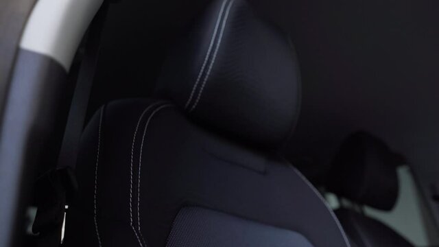 Car interior. fabric seats close up.