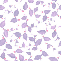 Plakat Floral pattern. Pretty branch on white background. Printing with pink leafs. seample Seamless vector texture. Cute purple patterns. elegant template for fashionable printers