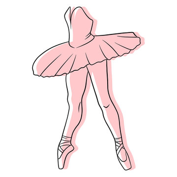 recommend clip art: Ballet. Ballerina's legs in a tutu and pointe. Line art.